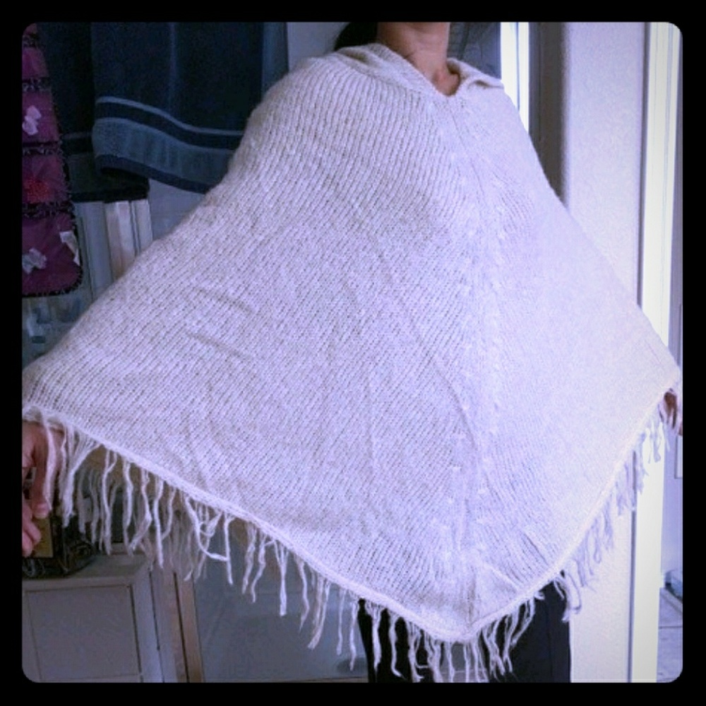 Cream Hooded Poncho